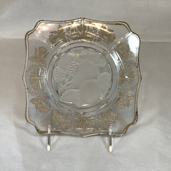 Vintage Silver Overlay Glass Embossed Fruits Service Plate - Picture 7 of 7